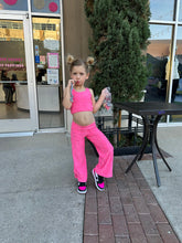 Load image into Gallery viewer, Hot Pink Daisy Cropped Tank Top and Flow Pants Set
