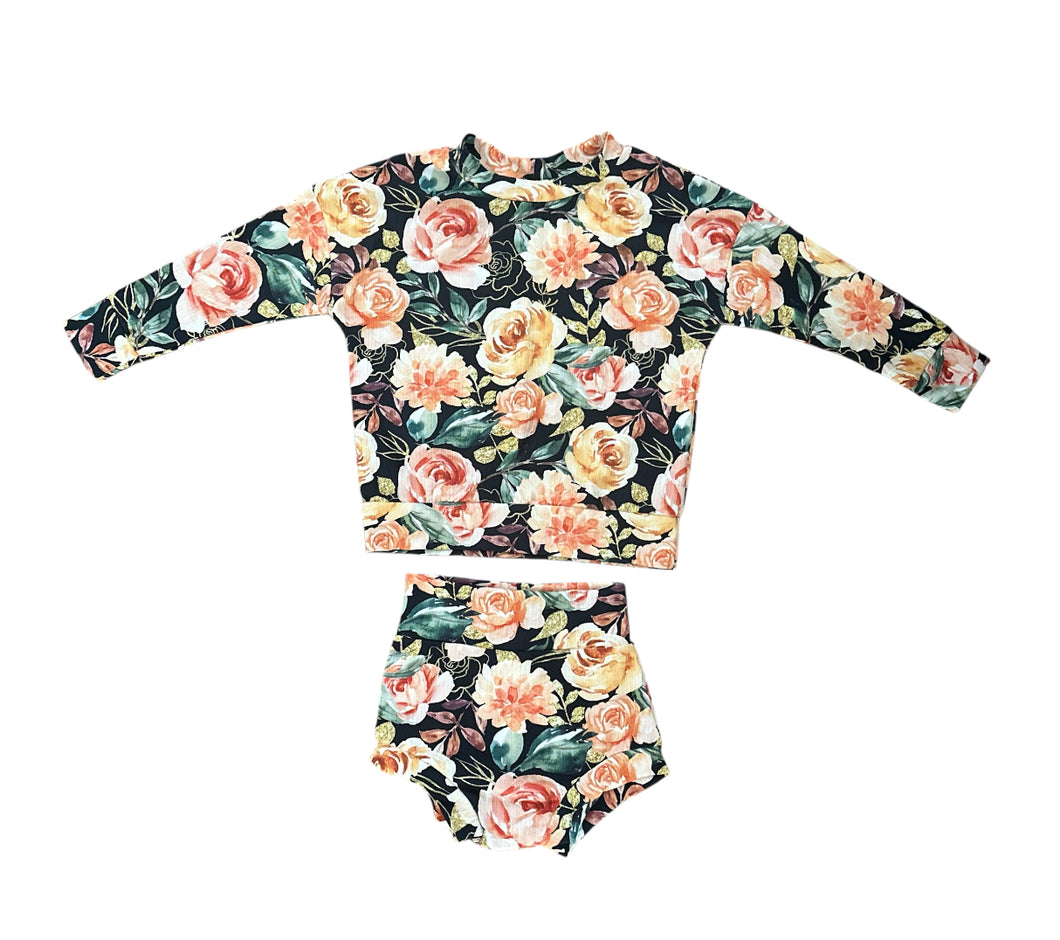 Black Floral Lounge Set with Bummies