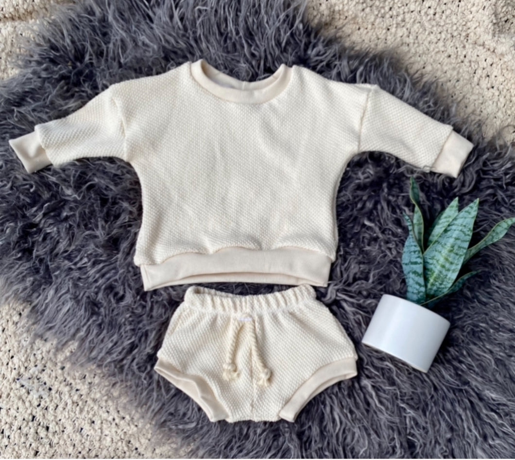 Cream Sweater Pique Lounge Set