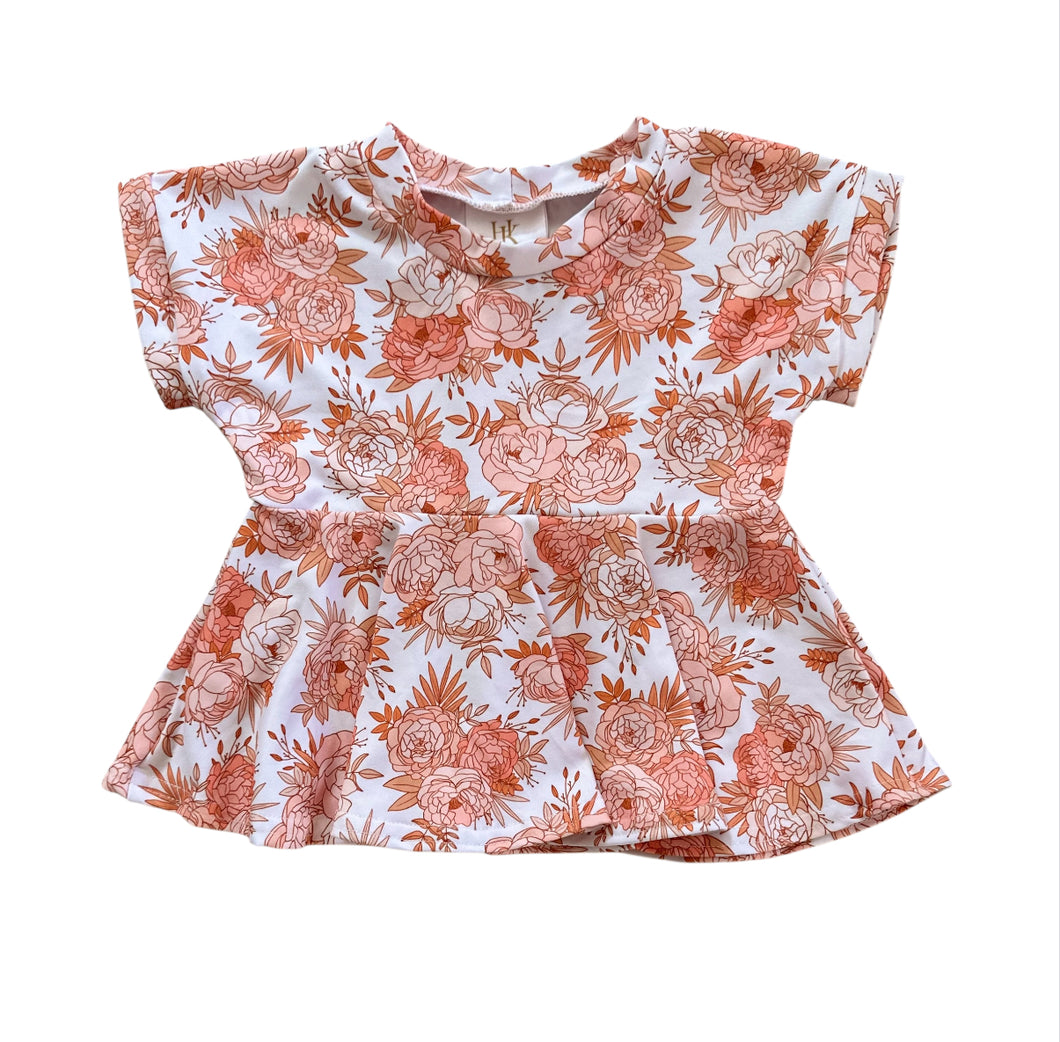 Peach Floral Peplum Top