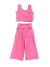 Load image into Gallery viewer, Hot Pink Daisy Cropped Tank Top and Flow Pants Set
