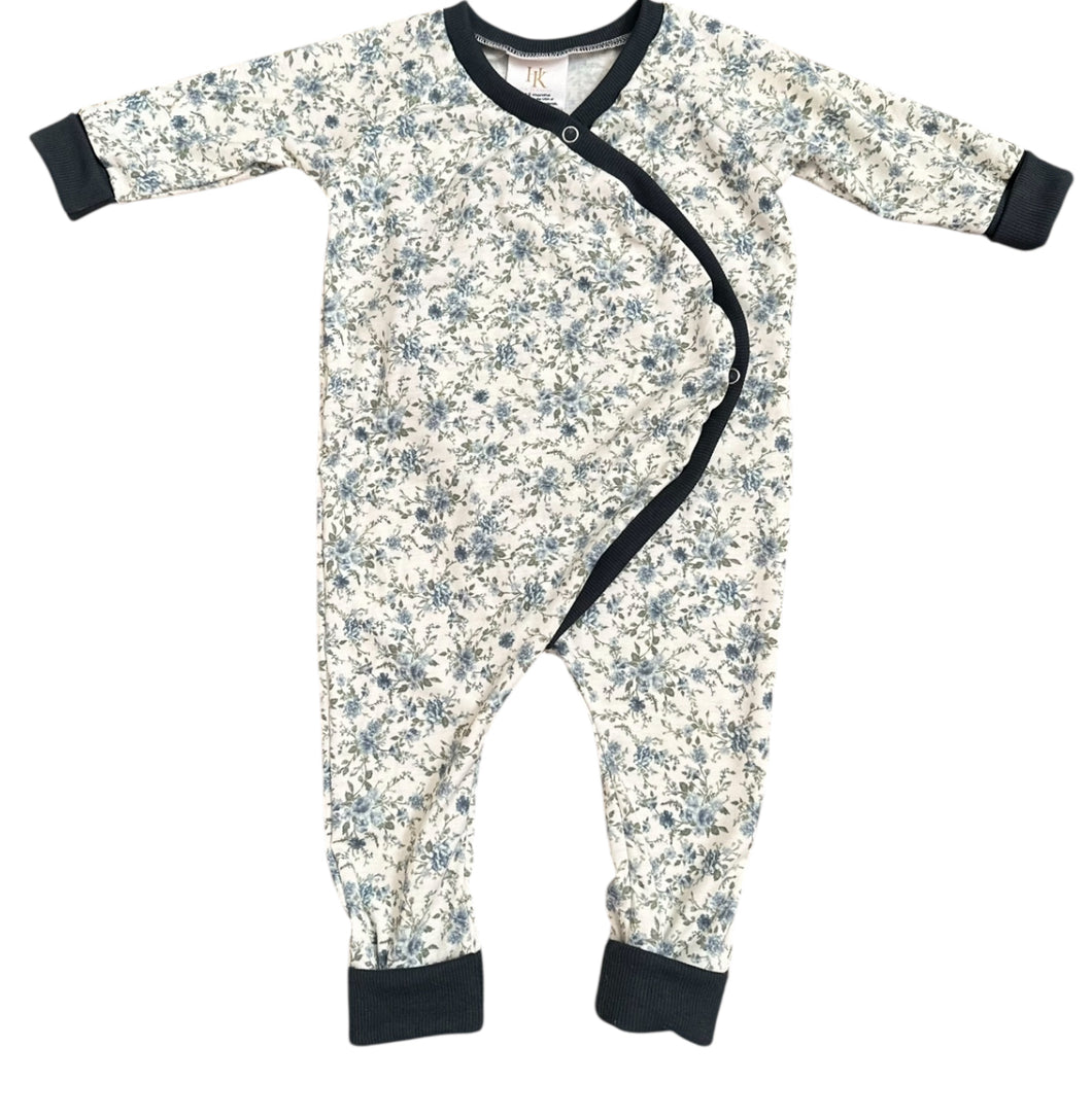 Vintage Blue Floral Baby Romper