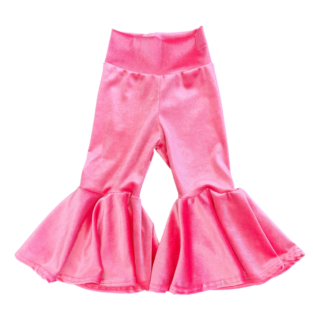 Bubble Gum Pink Velvet Bell Bottoms