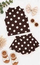 Load image into Gallery viewer, Chocolate Polka Dot Skirted Bummie Set
